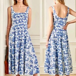 NWT Staud Wells Midi Dress Blue Toile